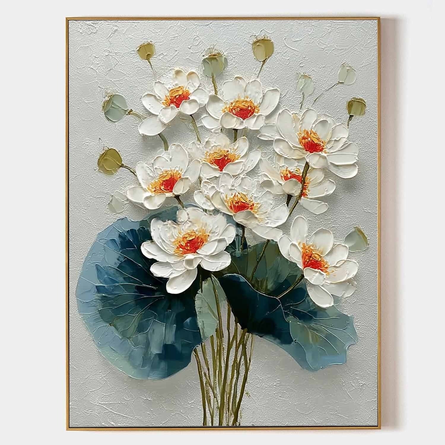 White Lotus Bouquet Impasto Painting - Neutralighting