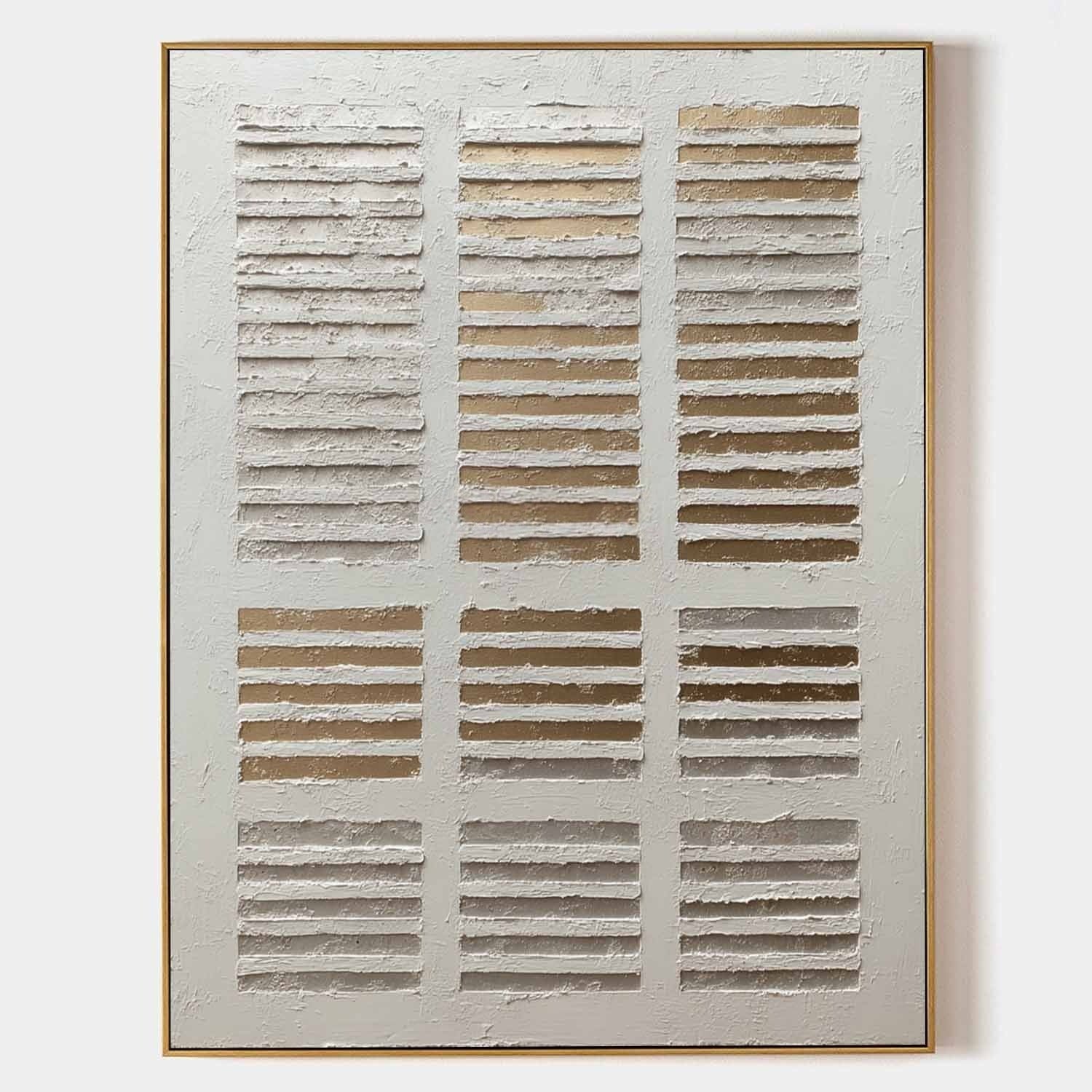 Wall Art Minimalist Grid Beige Gold Textured - Neutralighting