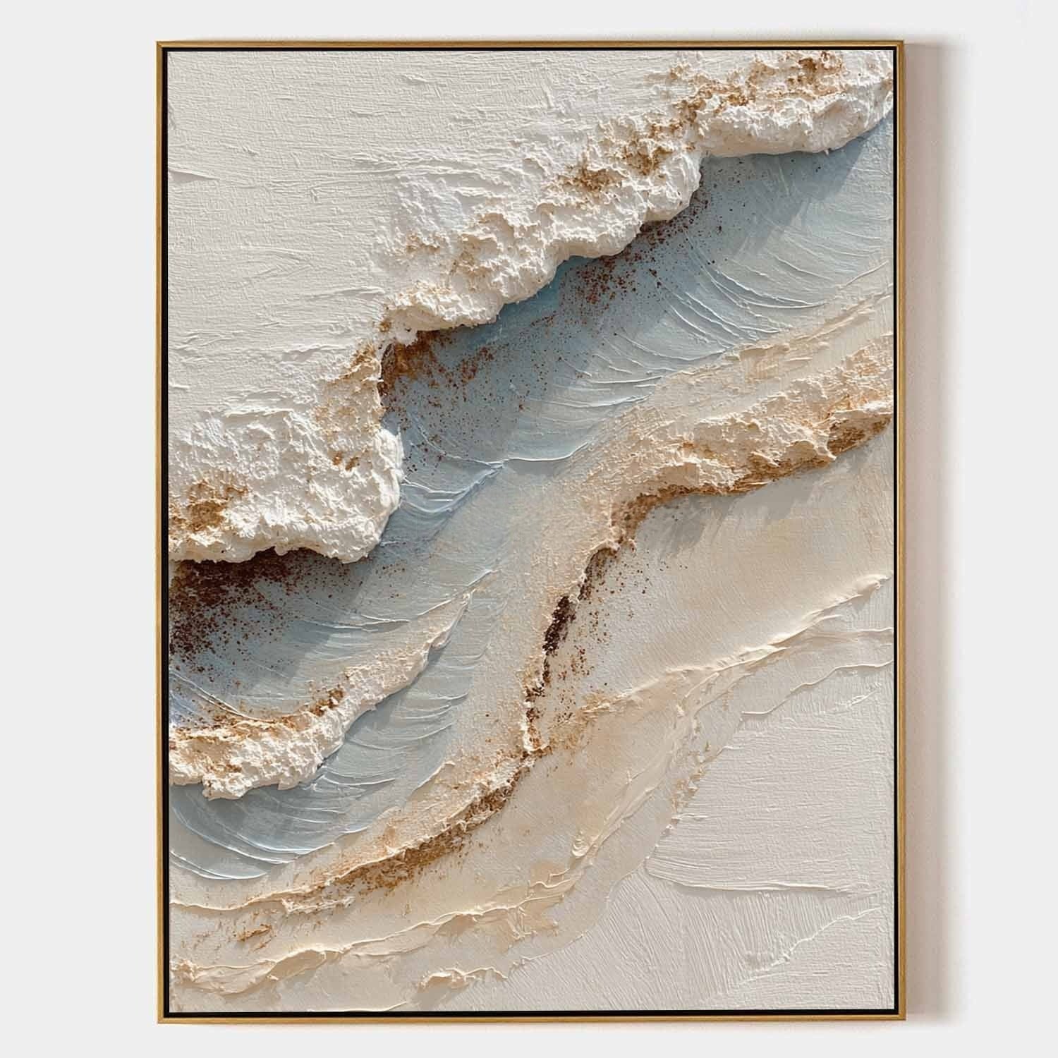 Wall Art Abstract Coastal Wave Beige Blue - Neutralighting
