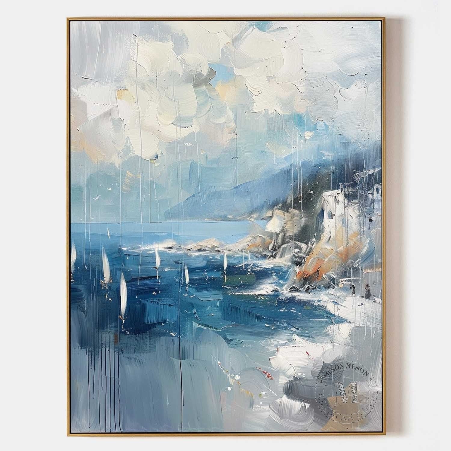 Wall Art Coastal Sailboats Rainy Seascape - Neutralighting