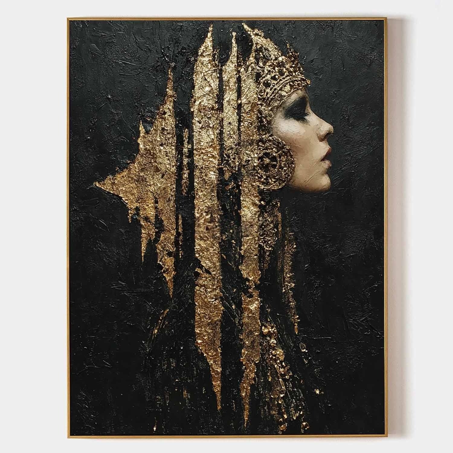 Wall Art Black Gold Queen Profile Portrait - Neutralighting