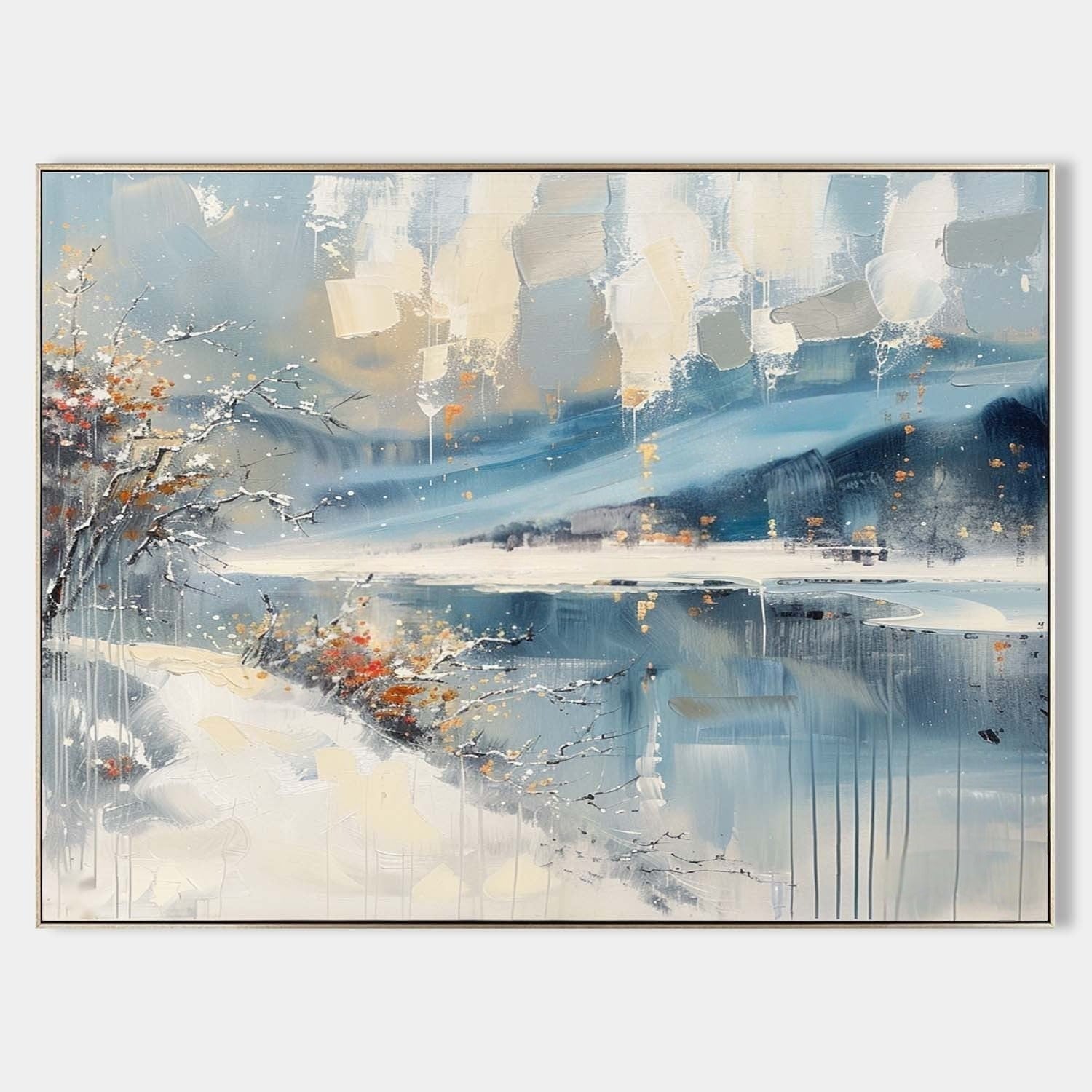 Wall Art Horizontal Abstract Winter Lakeside - Neutralighting