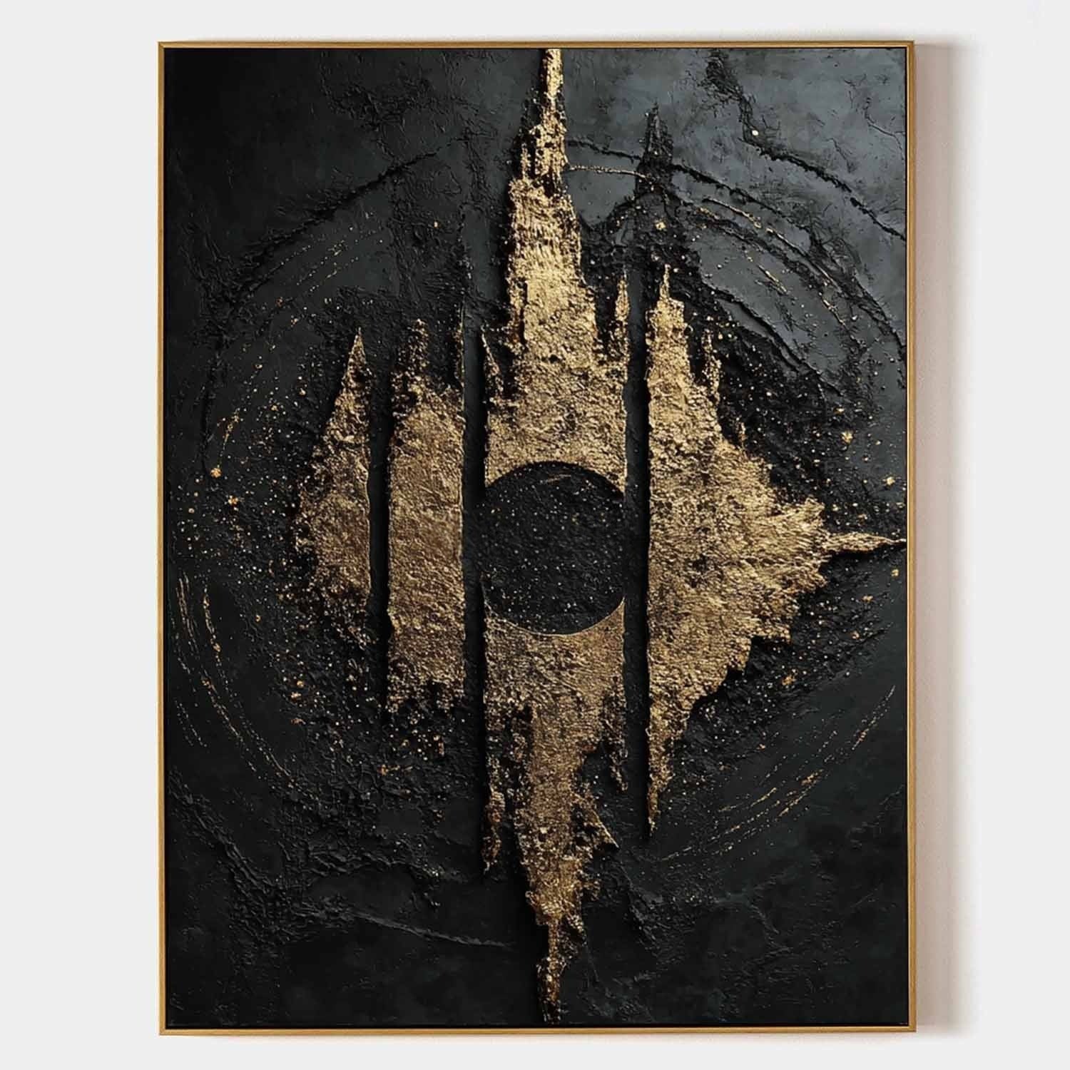 Wall Art Abstract Black Gold Modern Palette Knife - Neutralighting