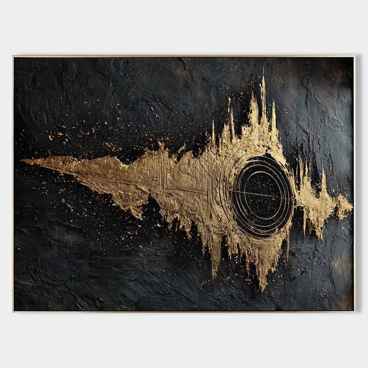 Wall Art Abstract Soundwave Black Gold Painting - Neutralighting