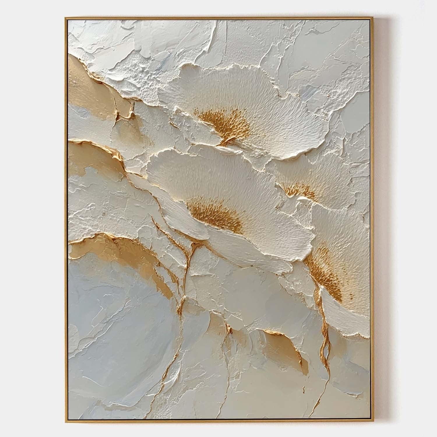 Wall Art Abstract Floral White Gold Palette - Neutralighting