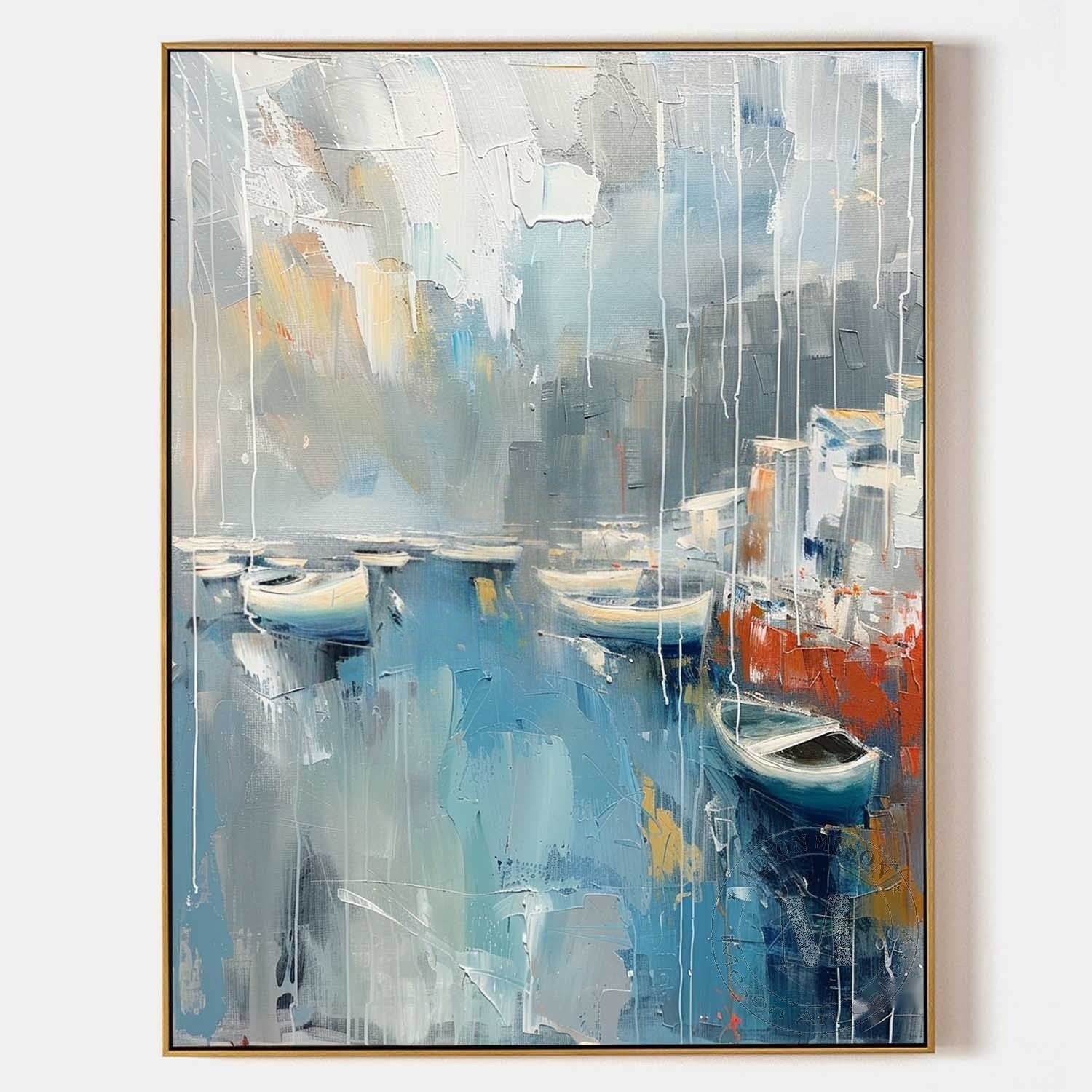 Wall Art Vertical Abstract Coastal Harbor - Neutralighting