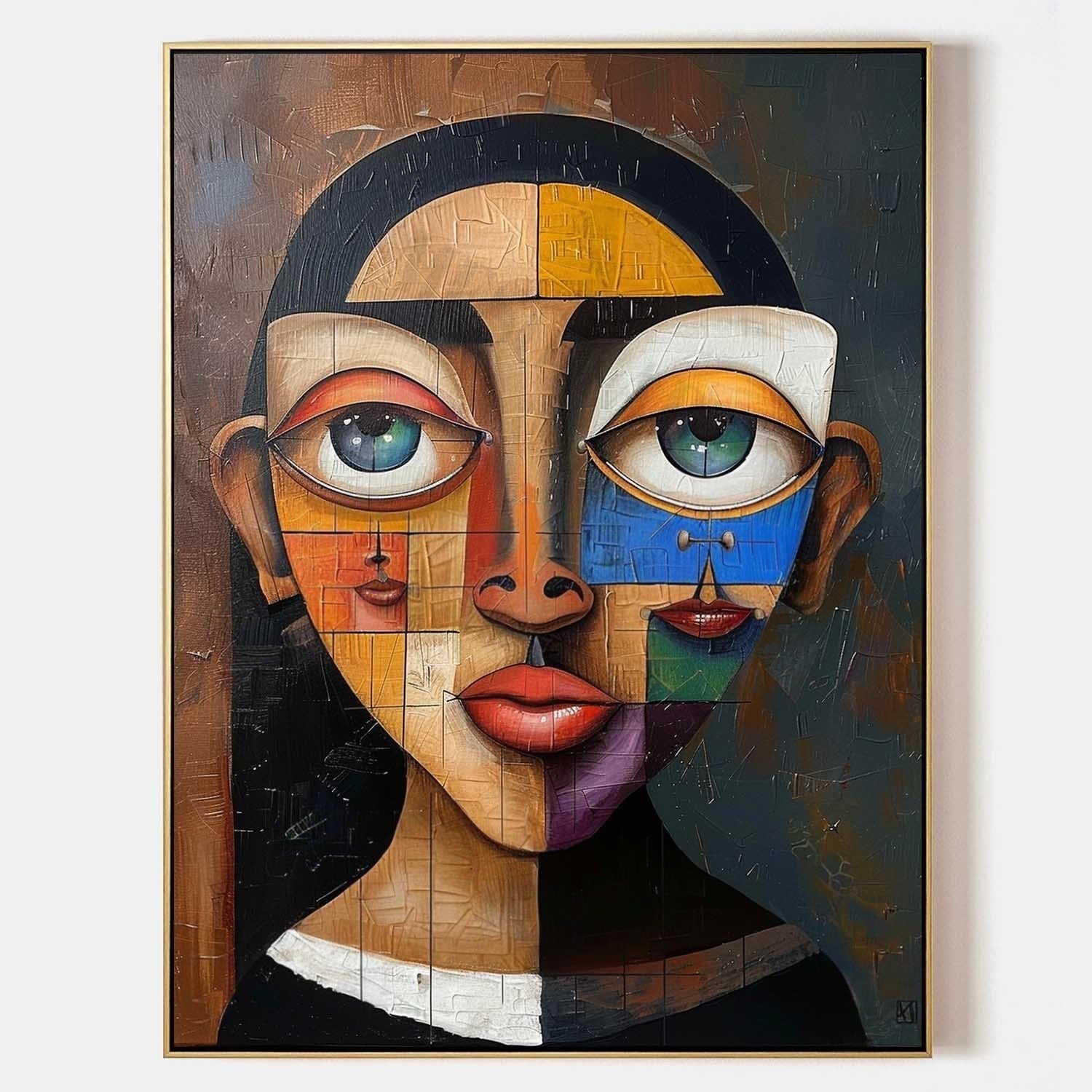 Wall Art Vertical Cubist Portrait Geometric - Neutralighting