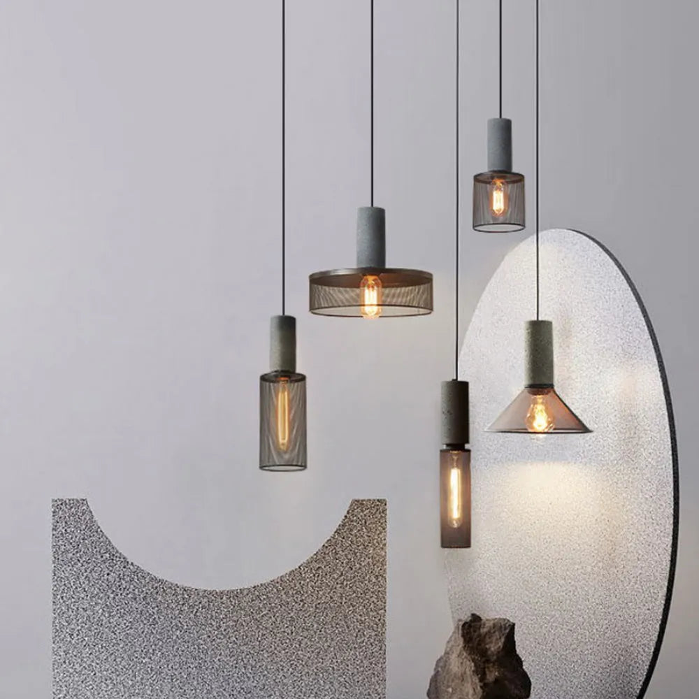 Xenith Industrial Cylindrical Pendant Light, Cement/Metal-Neutral Decor
