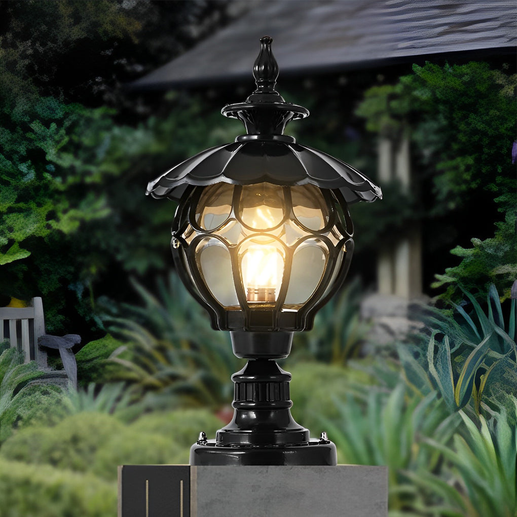 Yvon Flower Ball Cognac European Glass Outdoor Pillar Lamp