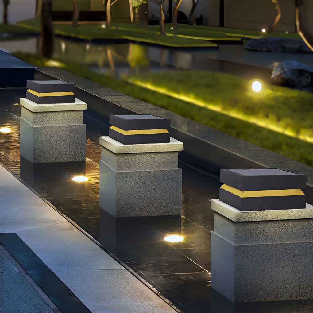 Quella Square LED Modern Steel Outdoor Post Caps Pillar Light