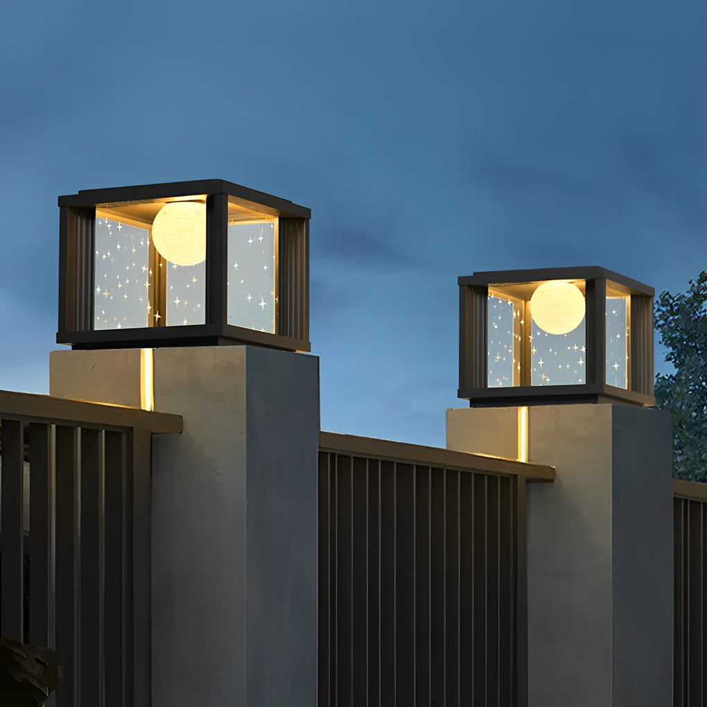 Maline Square Ball LED Glass Outdoor Fence Post Lamp