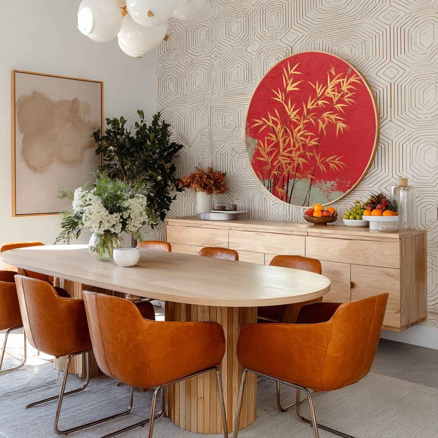 Wall Art Round Golden Bamboo Red - Neutralighting