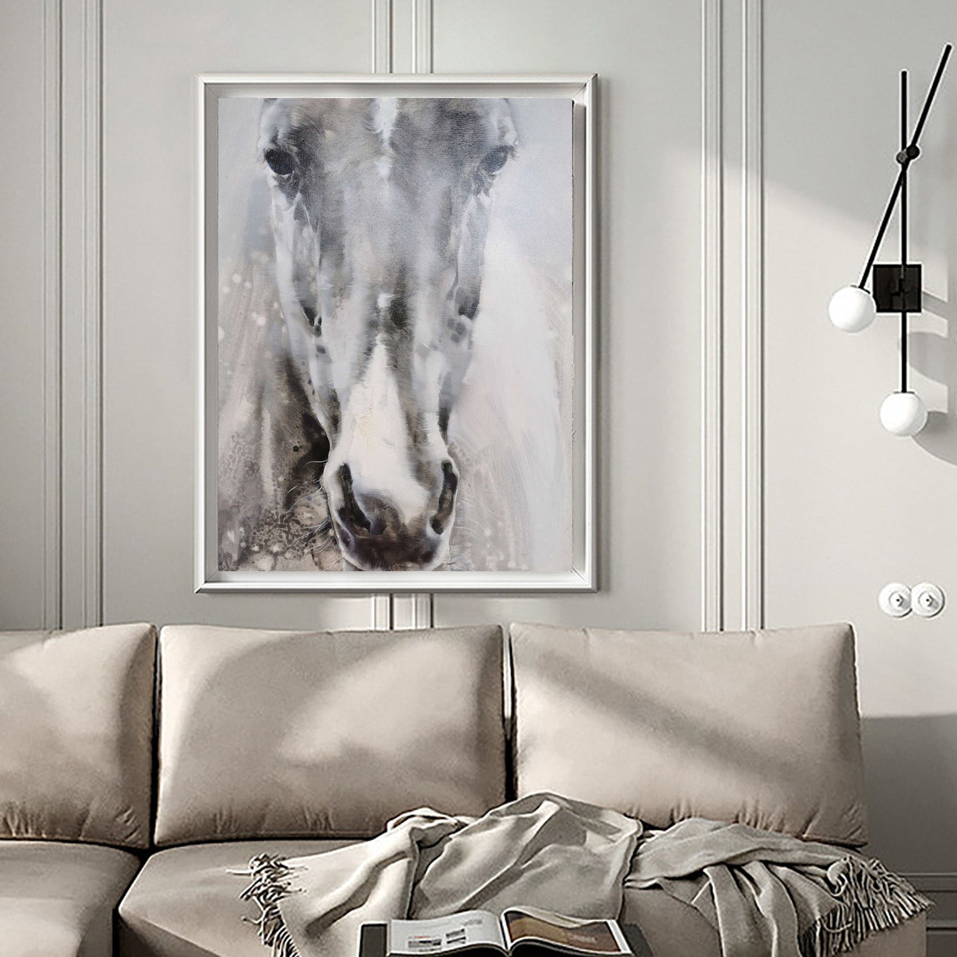 Grey White Abstract Horse Art ANH27 - Neutralighting
