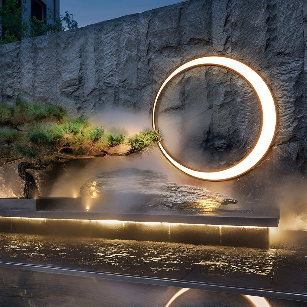 Oron Circular Moon Modern Steel Outdoor Wall Lights