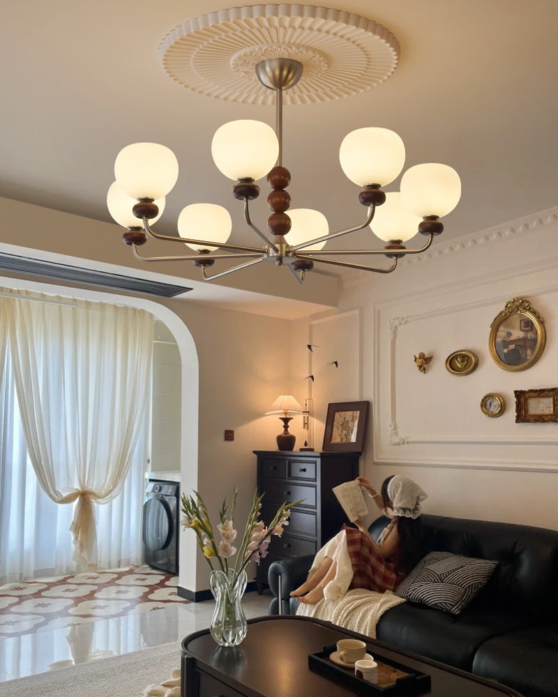 Vilorira Traditional Classic Orb Walnut Wood Glass Chandelier-Neutral Decor