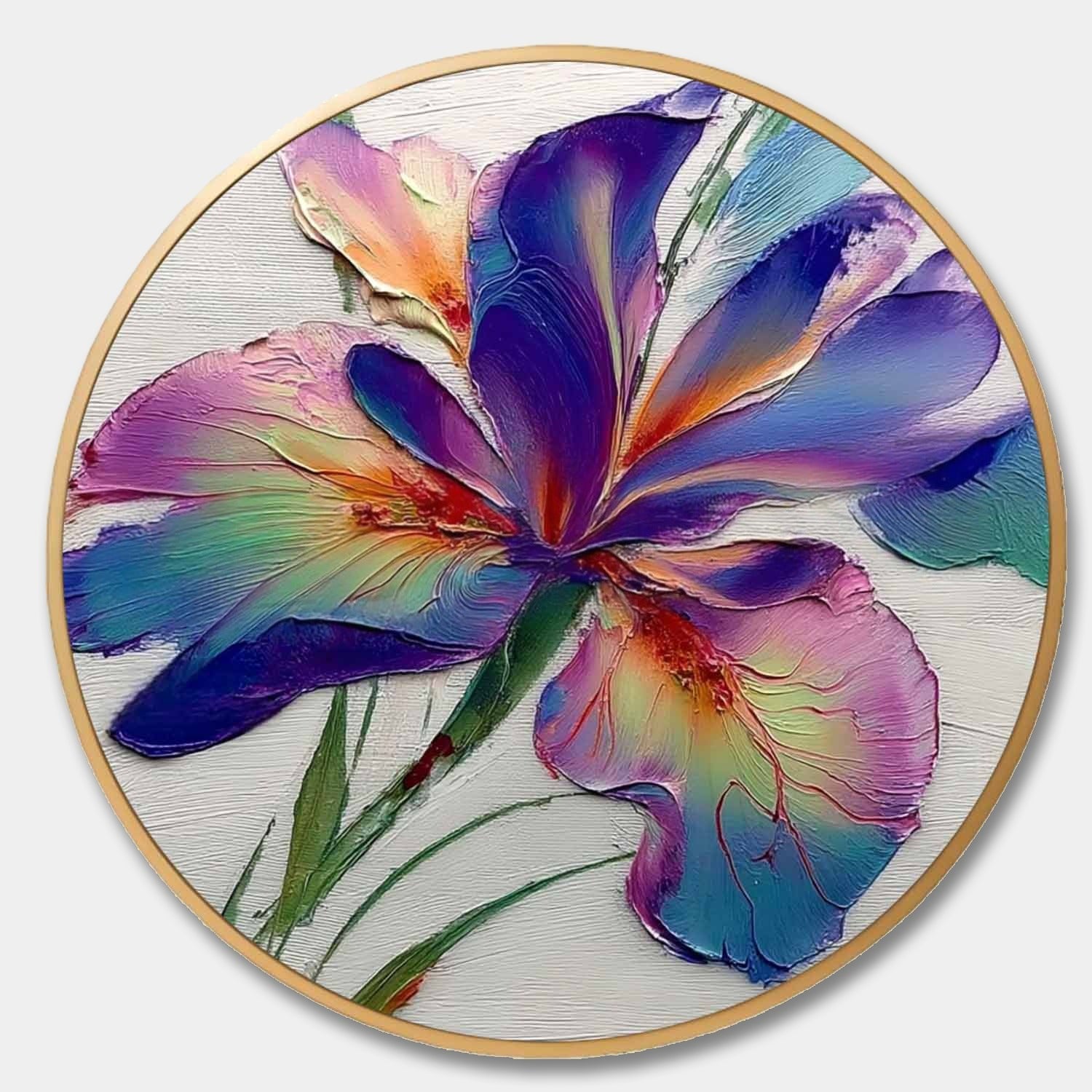 Wall Art Textured Impasto Iris Flower - Neutralighting