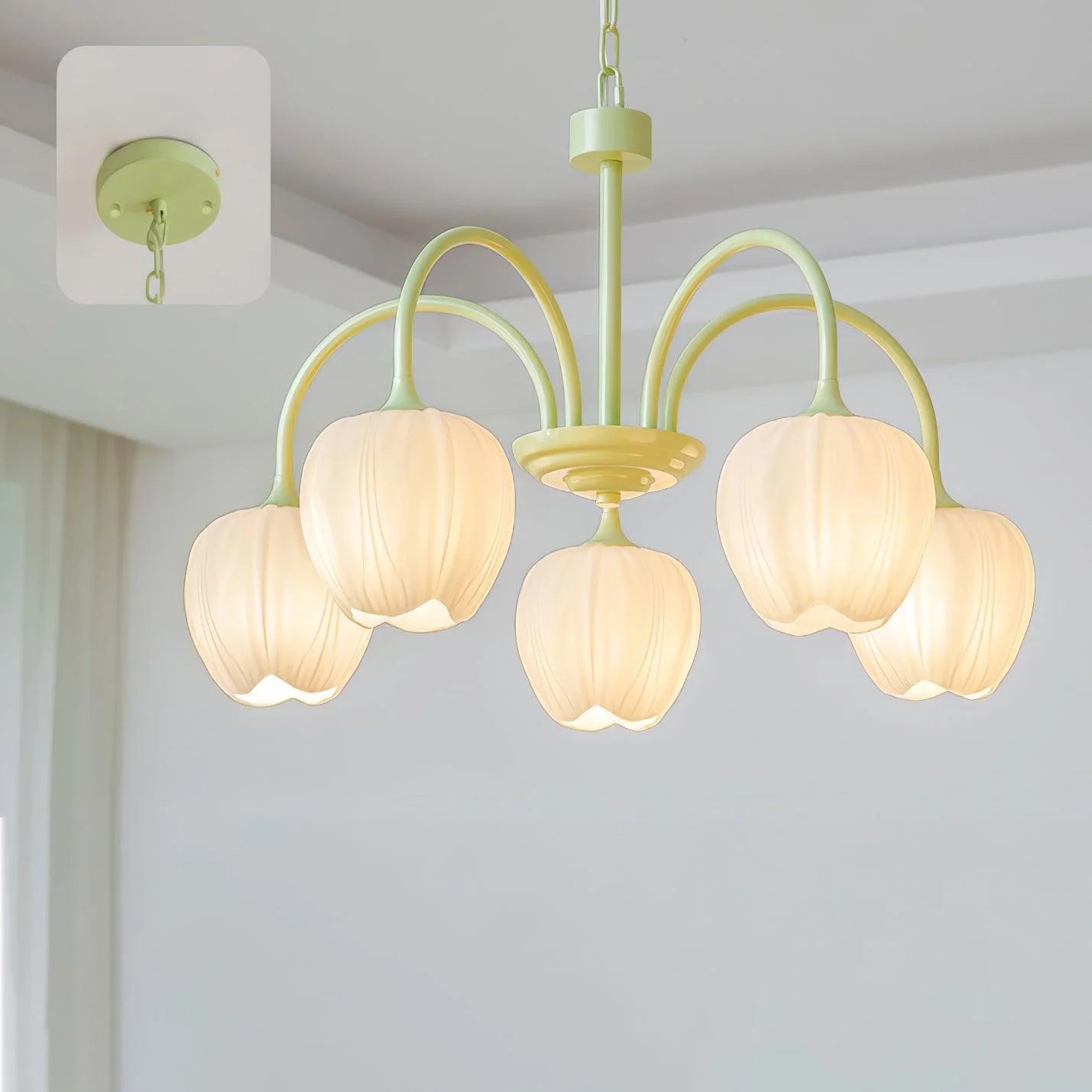 Lustra Chandelier Tulip Matcha Glass-Neutral Decor