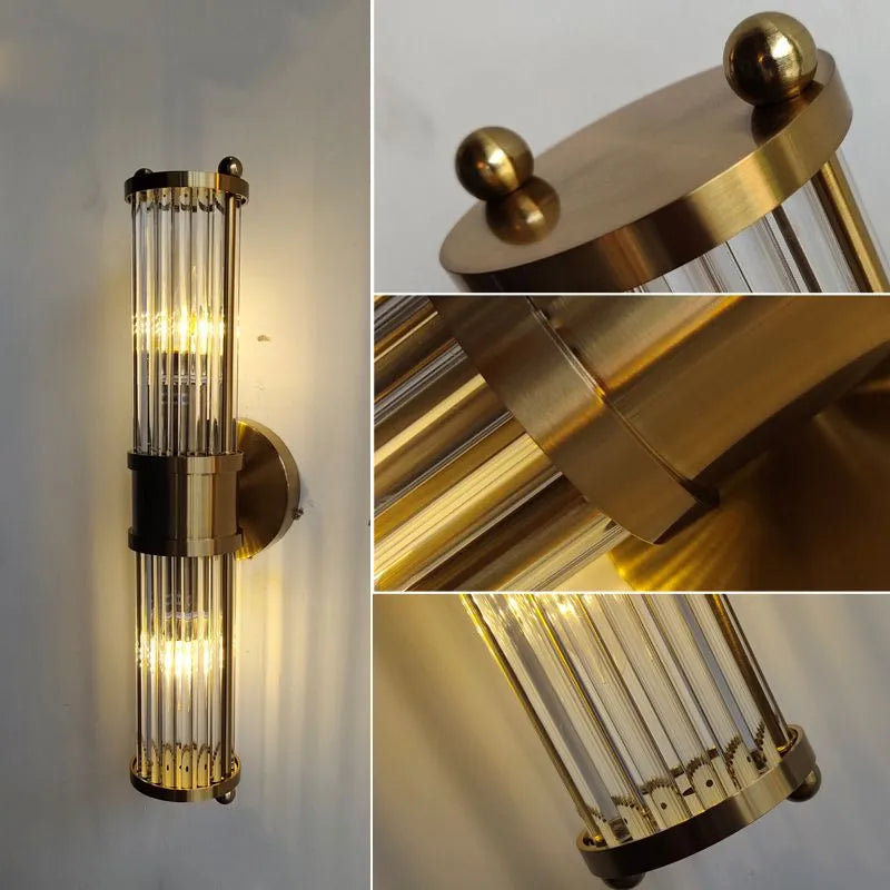 Kristy American Cylindrical Elegant Gold Glass/Metal Vanity Wall Lamp - Neutral Decor