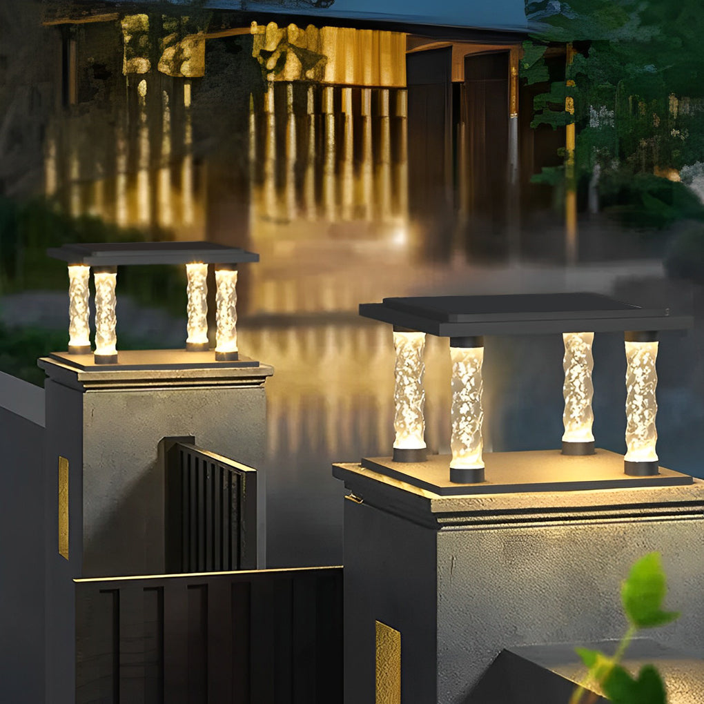 Landon Bubbles Square Modern Outdoor Post Caps Lights