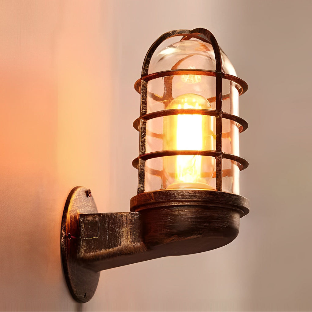 Vandal Retro Cage American-style Glass Outdoor Wall Lamp