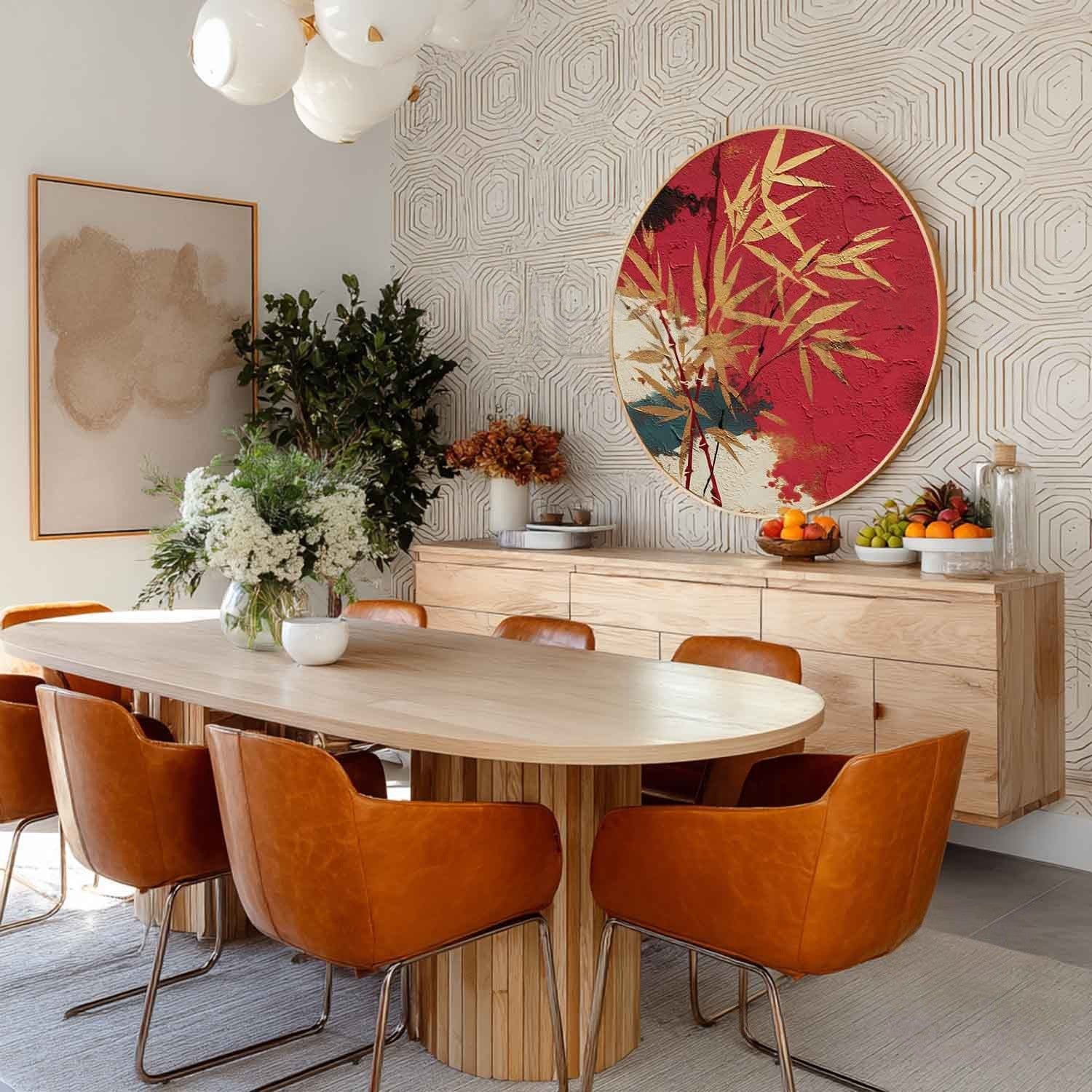 Wall Art Oriental Golden Bamboo Textured - Neutralighting
