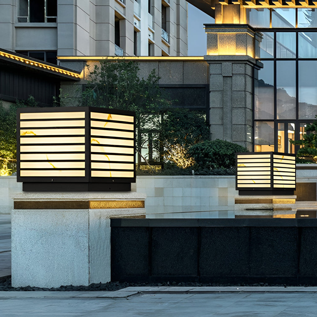 Butterf Square LED Modern Steel Outdoor Deck Post Pillar Light
