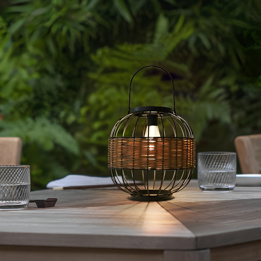 Fiter Decor Cage Shape Intelligent Rattan Outdoor Lanterns
