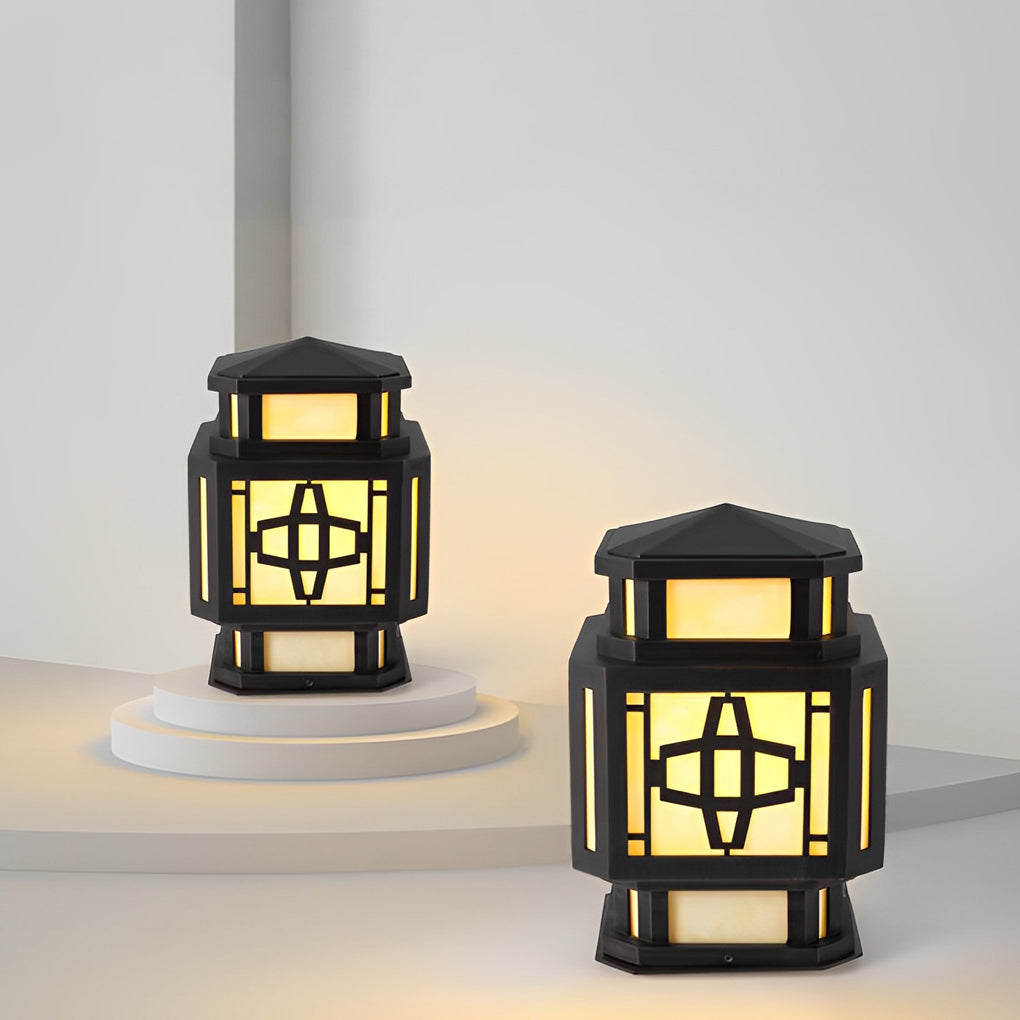 Whney Creative LED Retro Marble Outdoor Deck Post Pillar Light