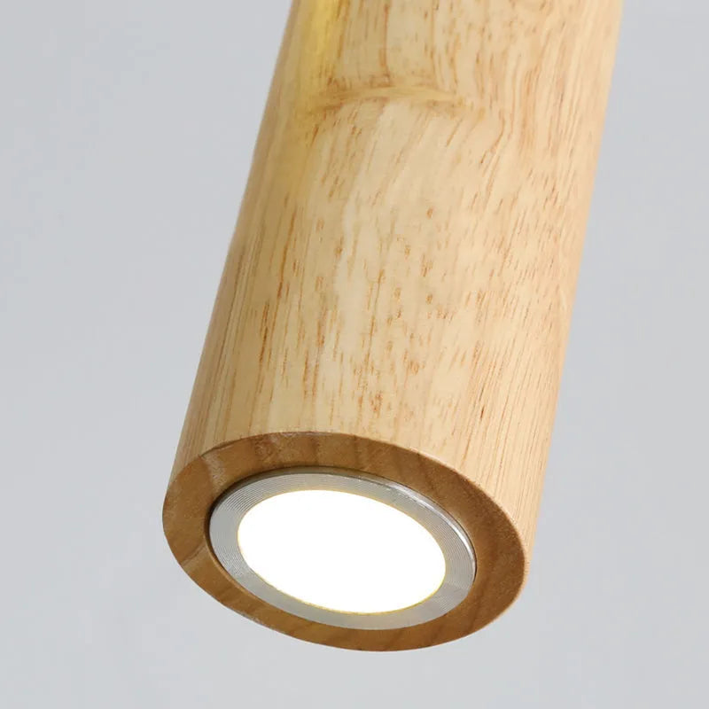 Muto Cylindrical Wood Pendant Light, for Bedroom & Kitchen Island - Neutral Decor