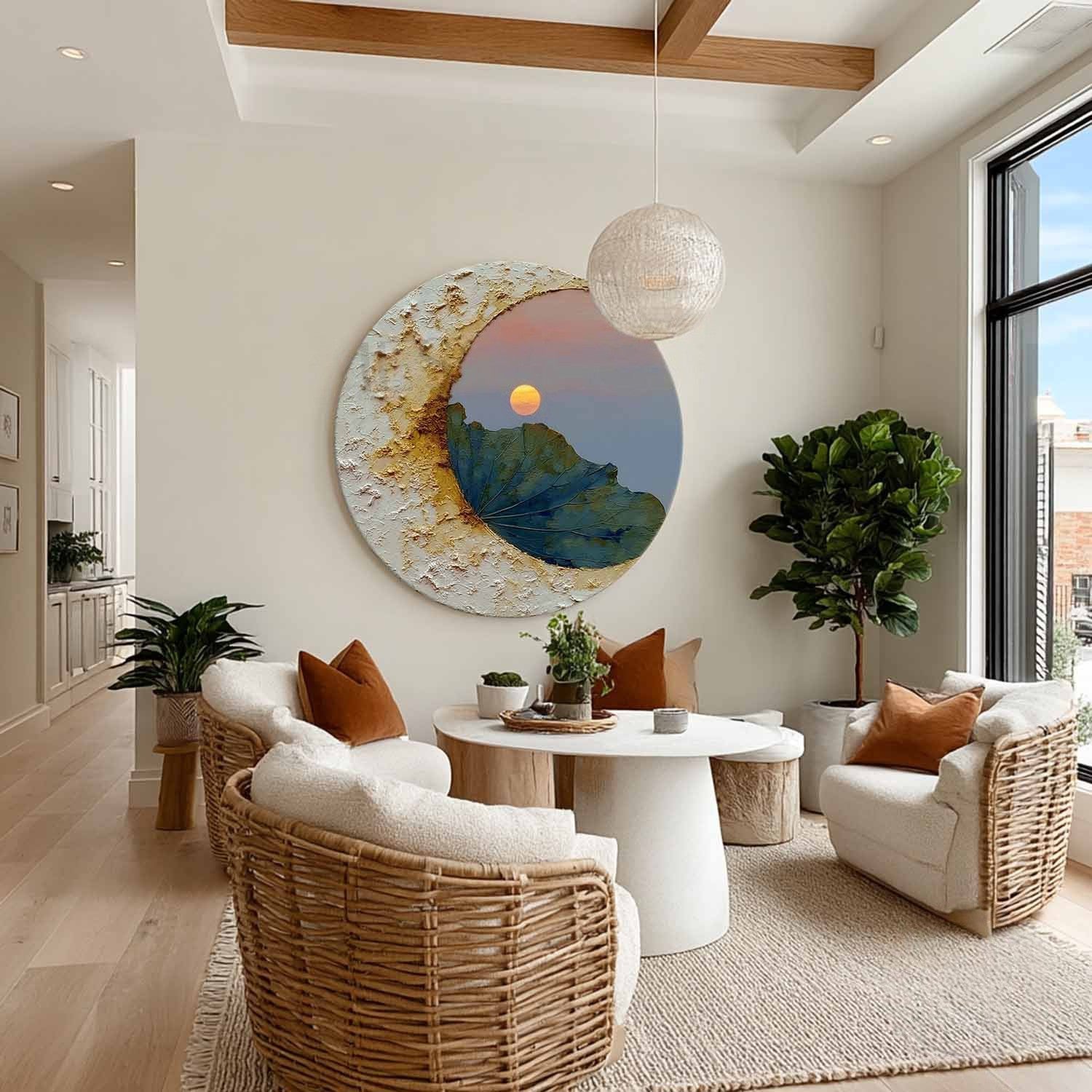 Wall Art Circular Impasto Lotus - Neutralighting