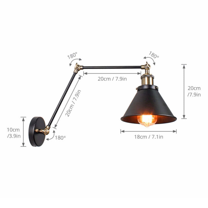 Epoch Retro Wall Lamp with Swing Arm, Metal, Black & Gold - Neutral Decor