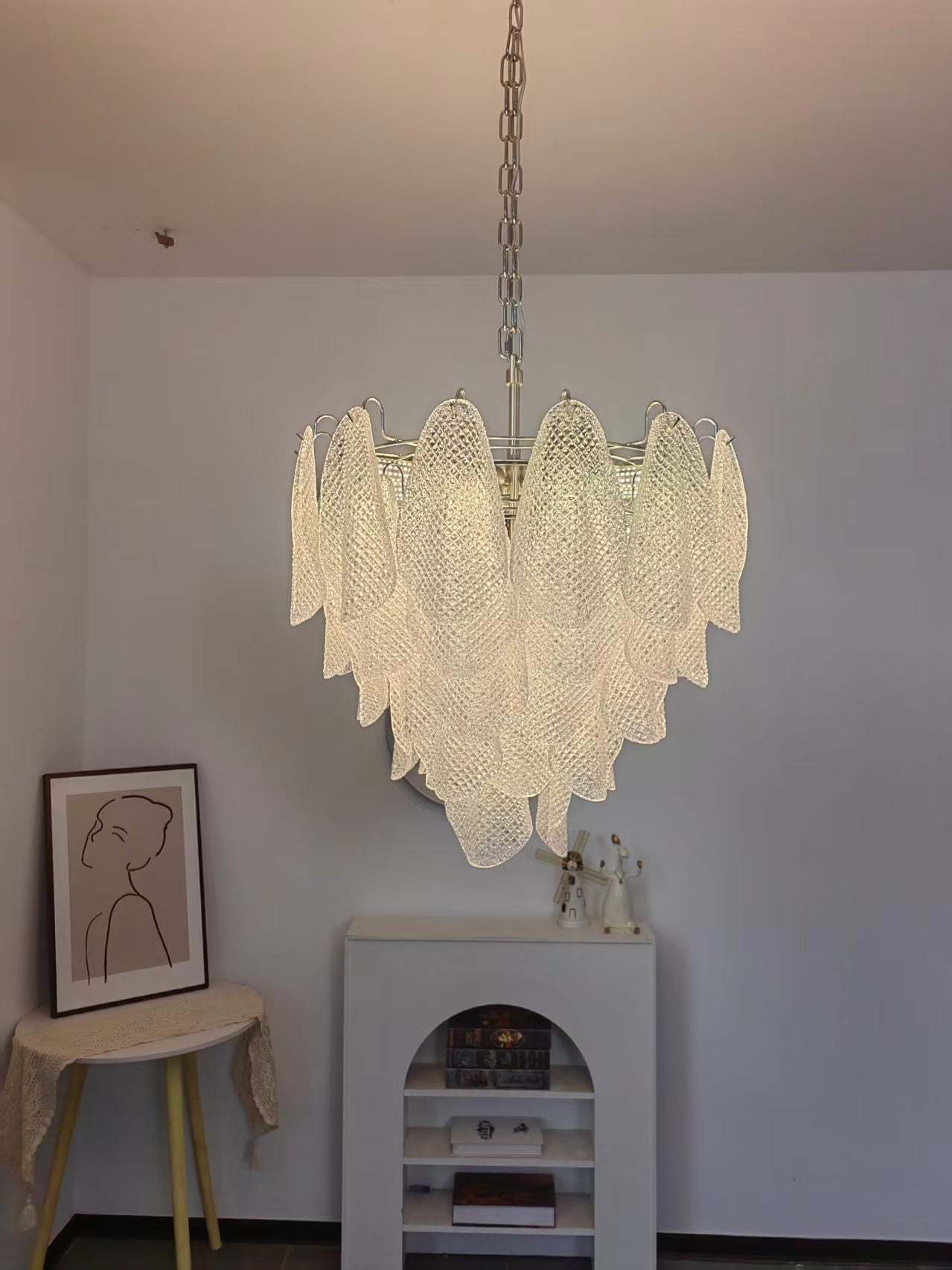Prelit Glass Teardrop Chandelier-Neutral Decor