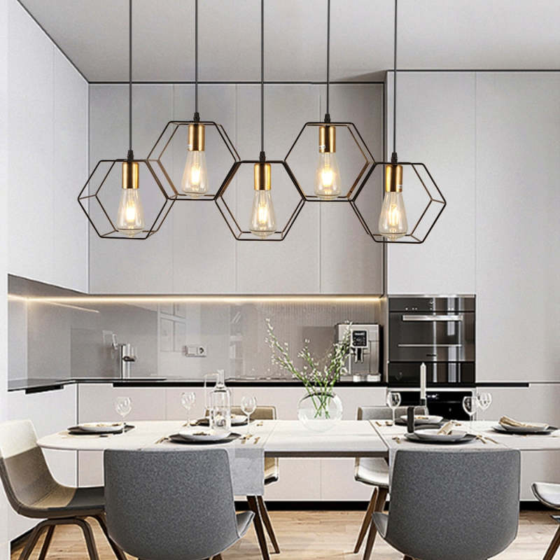 Arisha Rustic Farmhouse Geometry 3/5 Light Pendant Light, Black - Neutral Decor
