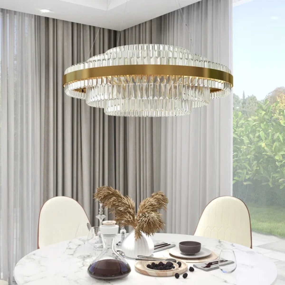 Kristy Modern Tiered Crystal LED Chandelier in Brass Living Room - Neutral Decor