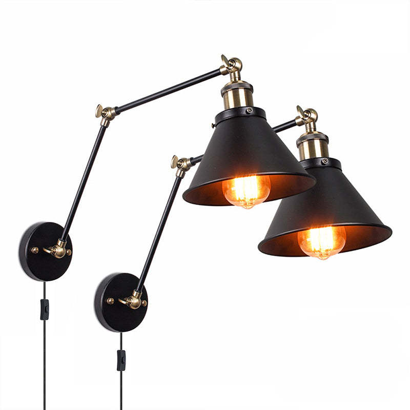 Epoch Retro Wall Lamp with Swing Arm, Metal, Black & Gold - Neutral Decor