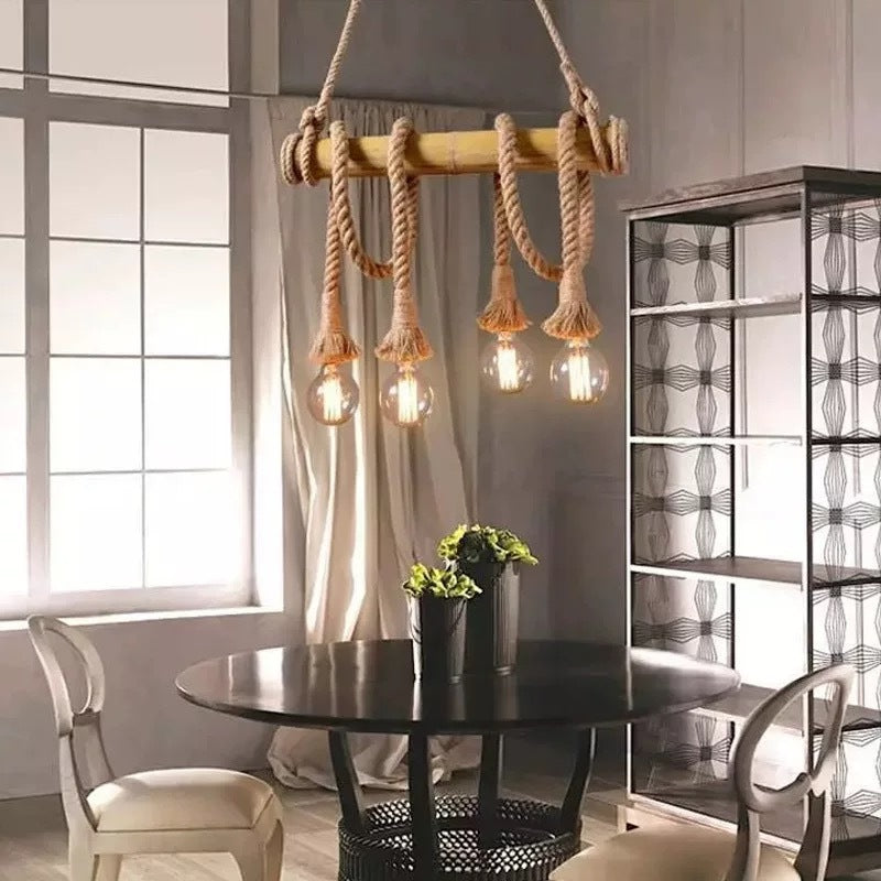 Silva Vintage Wood/Rope Pendant Light, Living Room - Neutral Decor