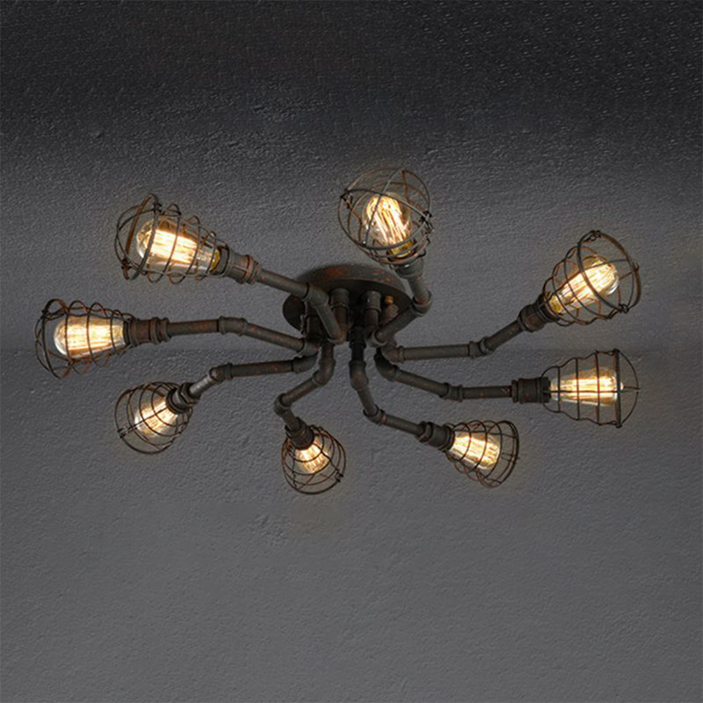 Alessio Industrial Flush Mount Ceiling Light, Black/Brass - Neutral Decor