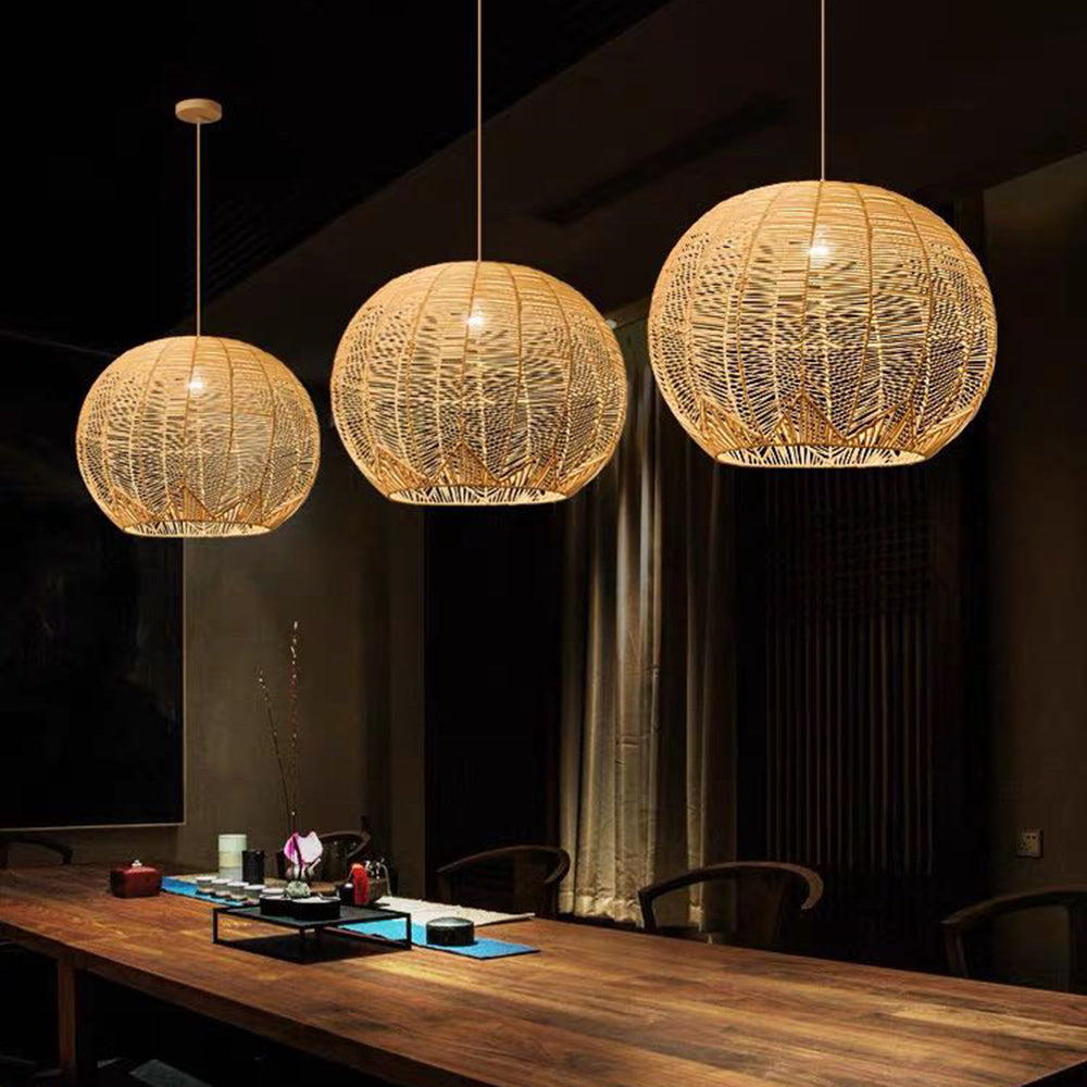 Ritta Designer Round Handmade Rattan Pendant Light, Dining Room - Neutral Decor