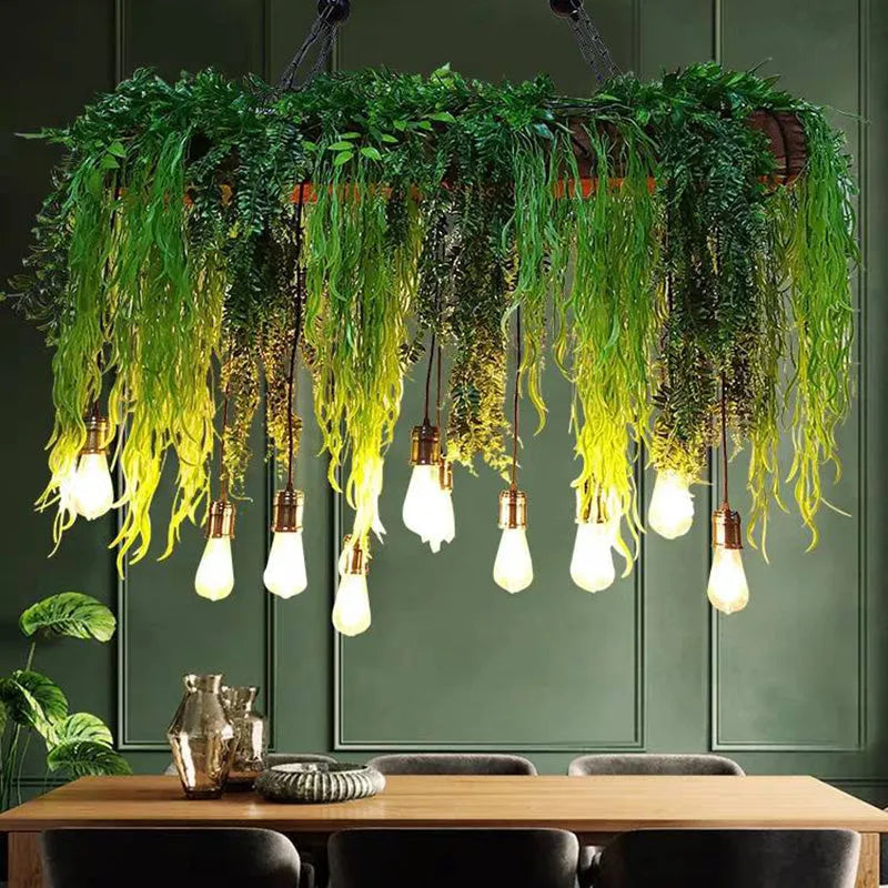 Ritta Natural Decorative Rectangular Plant Metal Pendant Light Green - Neutral Decor