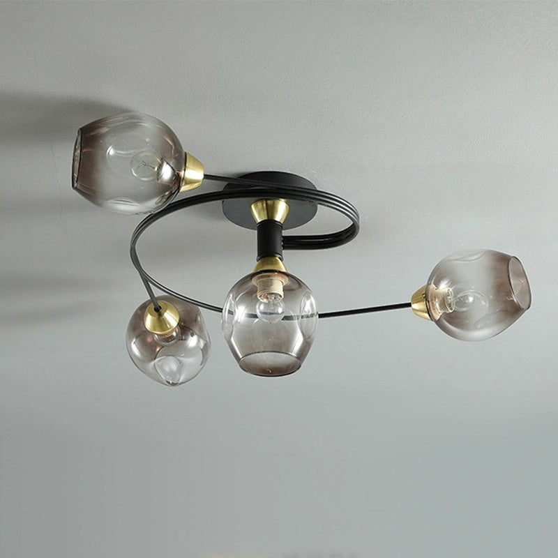 Valentina Flush Mount Ceiling Light, Glass, Black/Gold, Dining Room - Neutral Decor