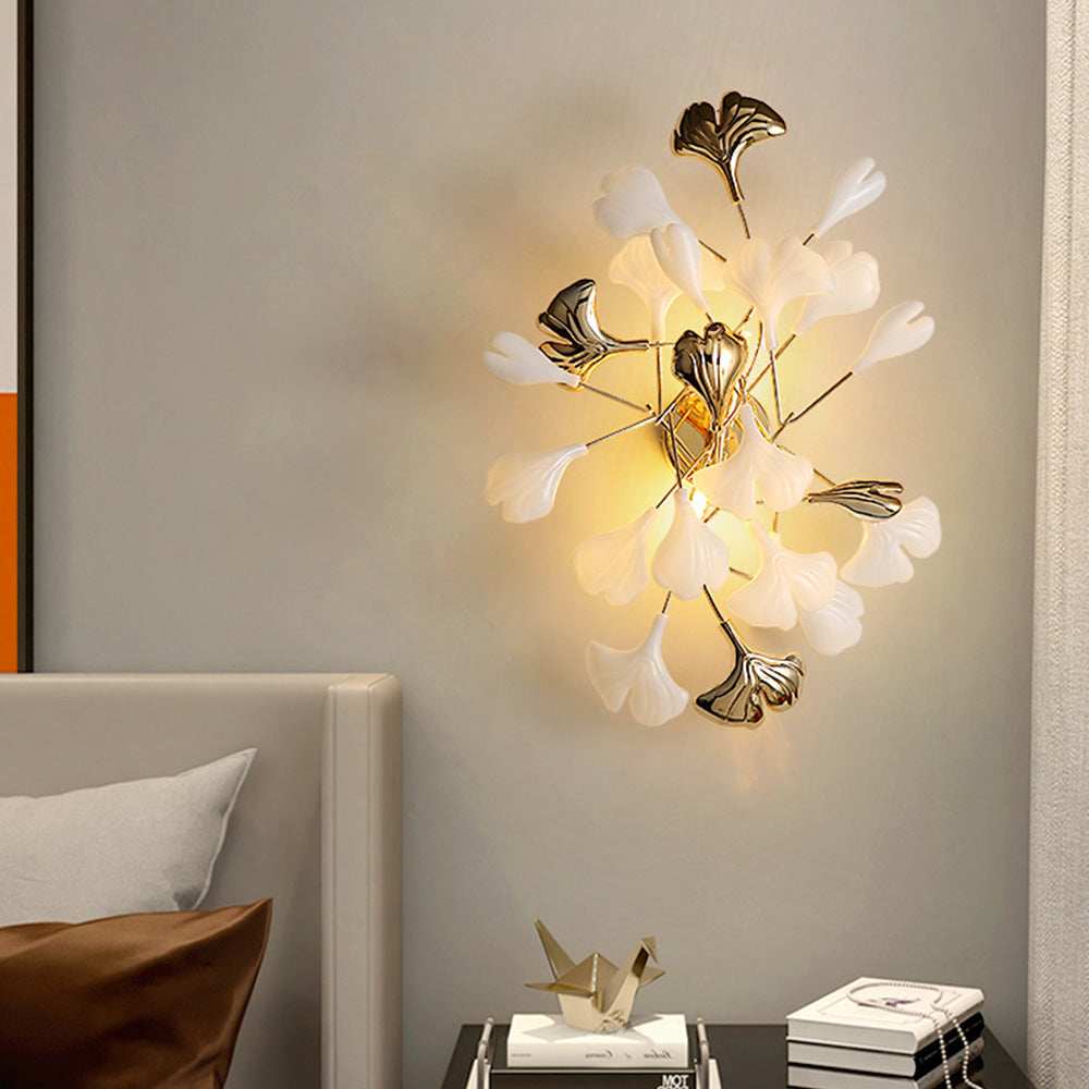 Olivia Decorative Flower in Golden White Ceramic Wall Lamp - Neutral Decor