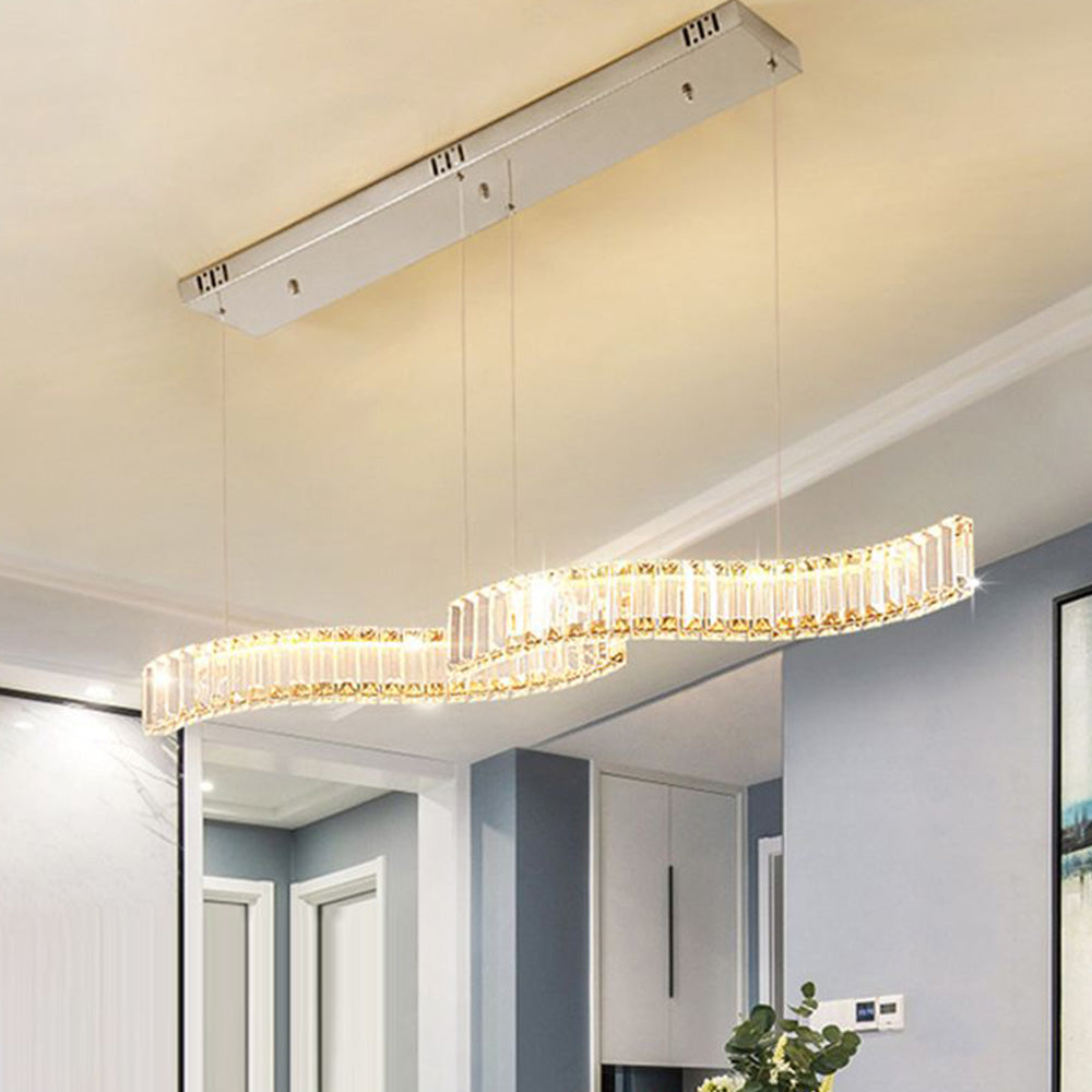 Kristy Luxury Wave Crystal/Metal Pendant Light, Silver/Gold - Neutral Decor