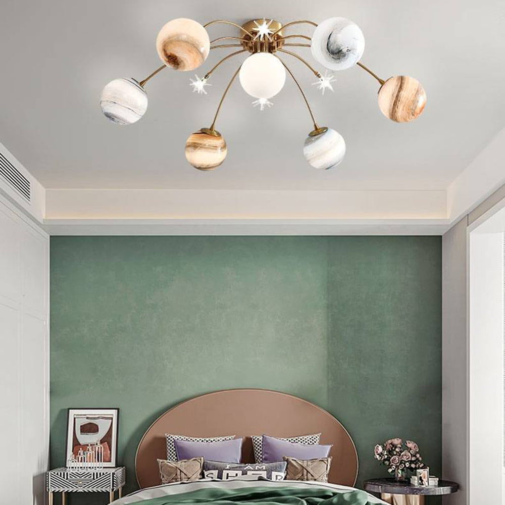Aria Modern Planet Flush Mount Ceiling Light, Living Room - Neutral Decor