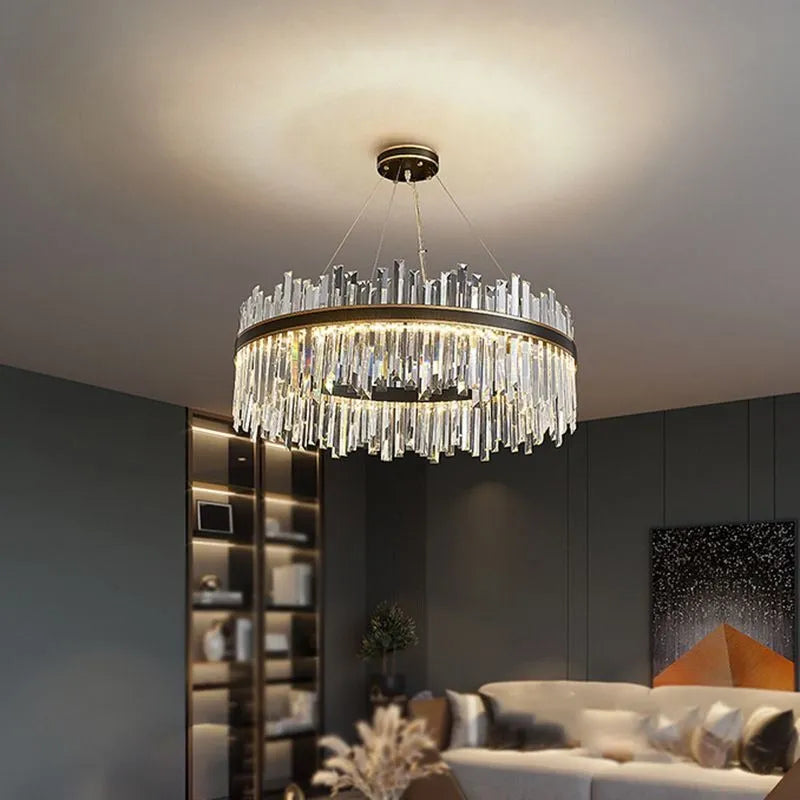 Kristy Modern Crystal Ring Chandelier Black&Gold - Neutral Decor