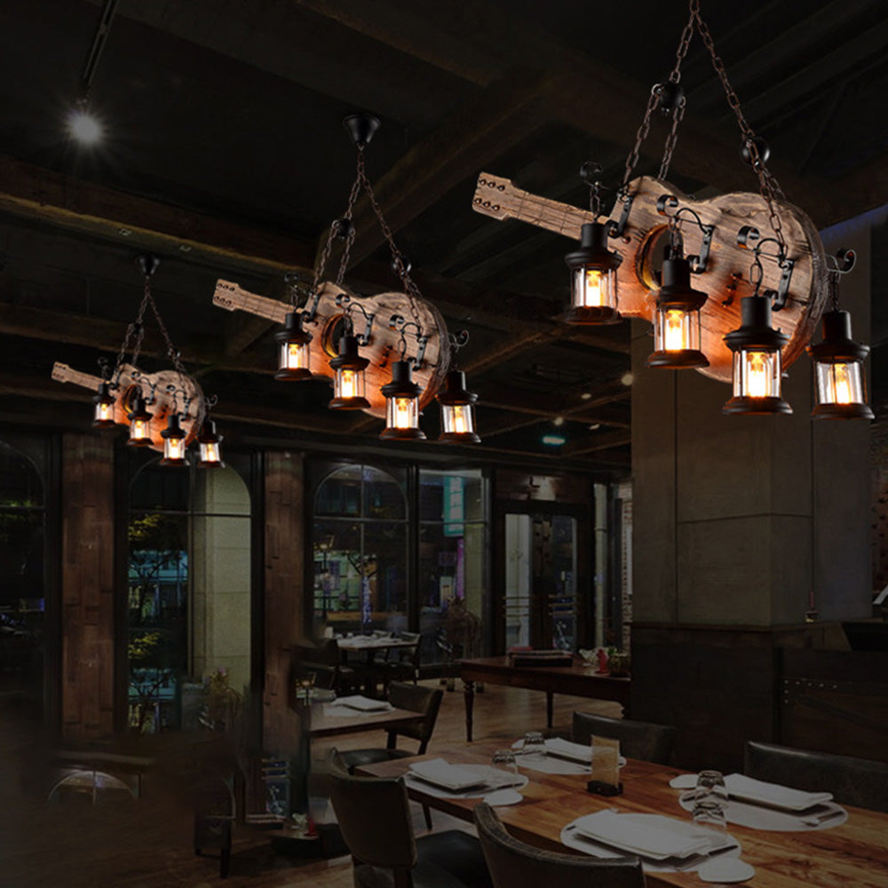 Epoch Retro Guitar Metal & Wood Pendant Light, 4 Heads - Neutral Decor