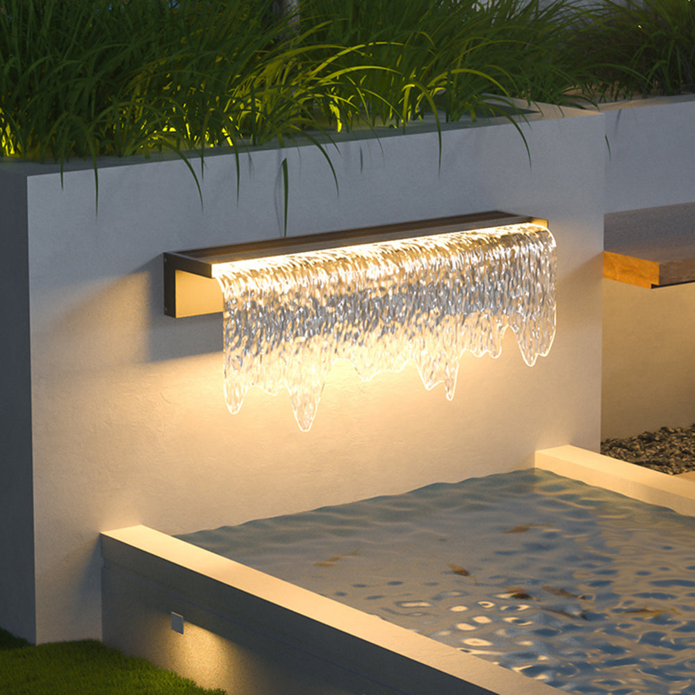 Ray Modern Minimalist Water Texture Metal/Acrylic Solar Waterproof Outdoor Wall Lamp, Black - Neutral Decor