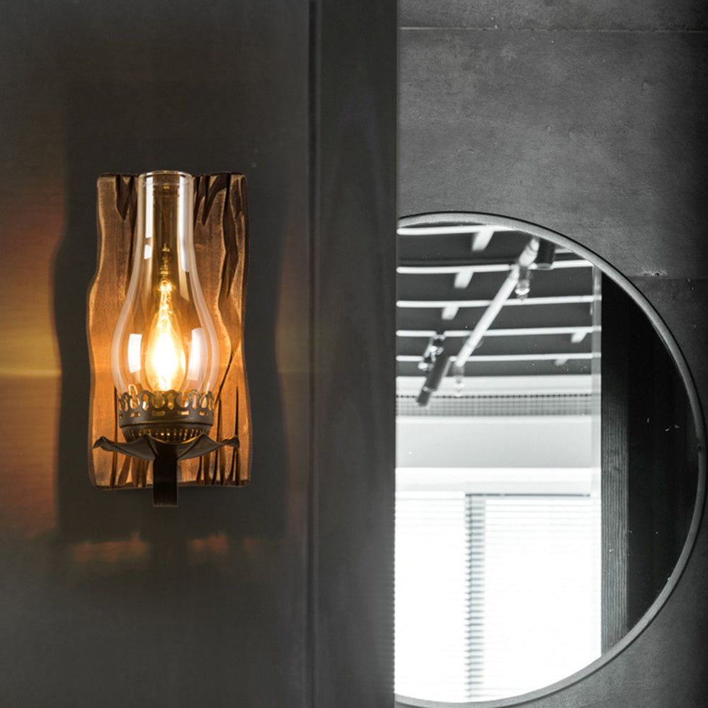Epoch Wall Lamp Vintage Candle Wooden Glass, Bedroom - Neutral Decor