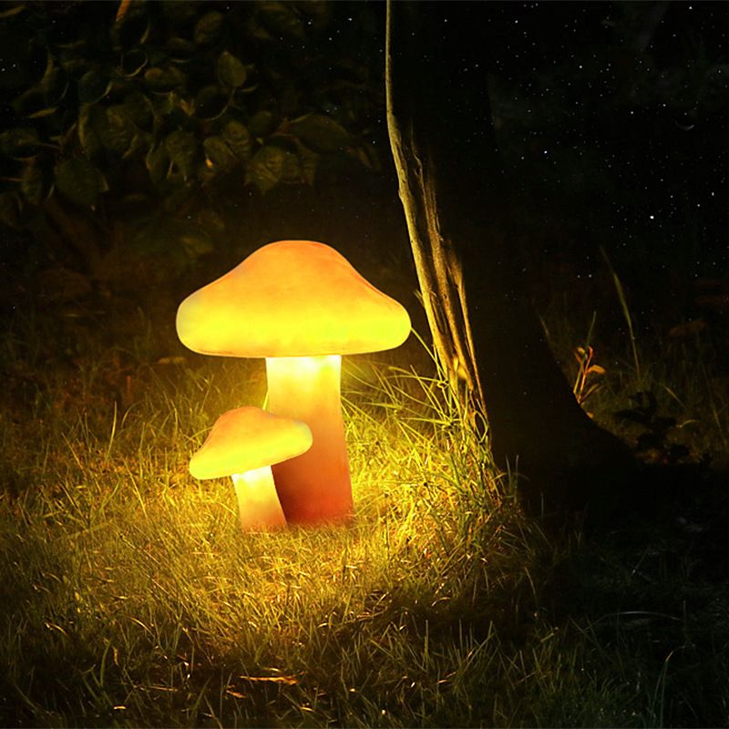 Ray Mushroom Outdoor Ground Light, Hardwired/Solar, Orange - Neutral Decor