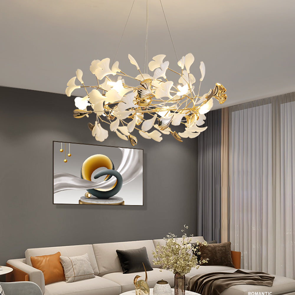 Olivia Ginkgo Leaf Modern Petal Shaped Metal Chandelier, Gold - Neutral Decor