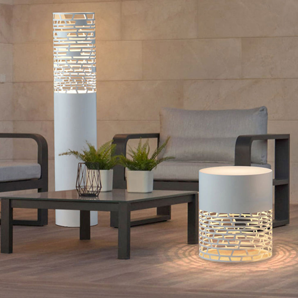 Ray Modern Metal Cylindrical Hollow Outdoor Path Light, White - Neutral Decor